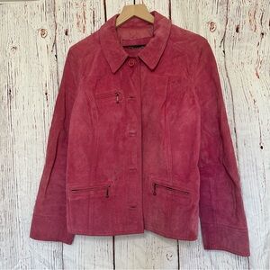 i.e. Relaxed Real Leather Suede Jacket in Berry Pink